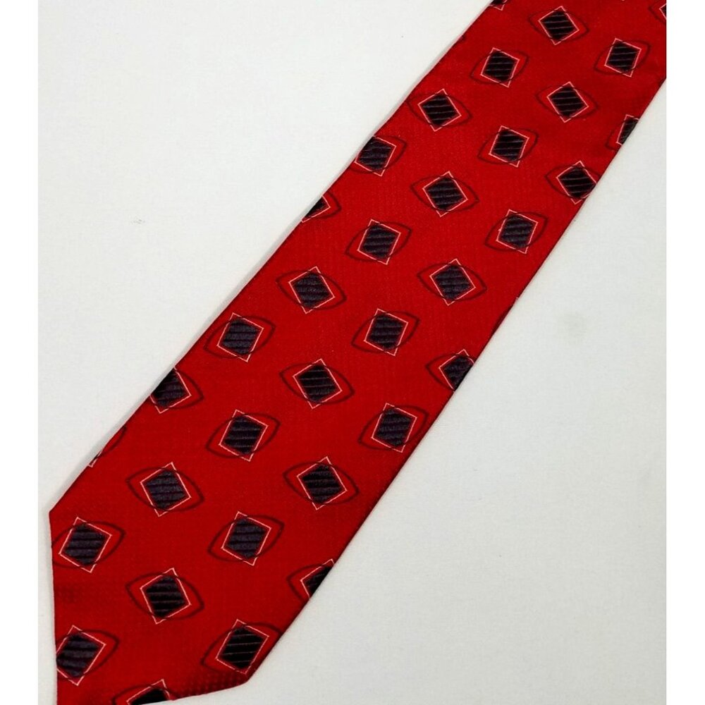 Jos. A. Bank Mens Necktie Red Geometric Squares Silk Tie Made In Italy